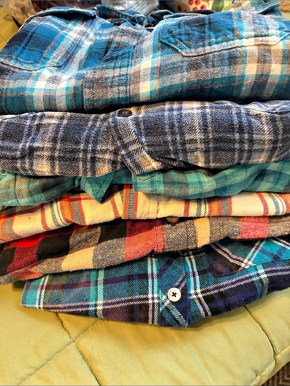 Plaid Button Down Shirts in Blue & Green
